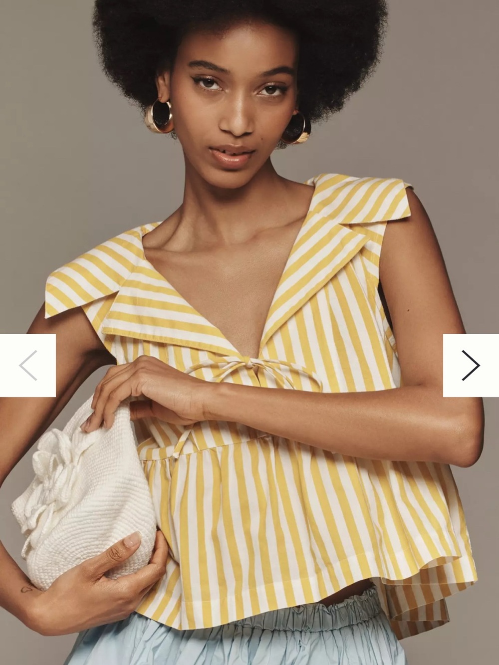 Anthropologie Yellow and White striped babydoll top blouse